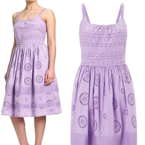 Adrianna Papell Violet Cotton Broderie Anglaise Floral Eyelet Dress Size 8 - Picture 1 of 16